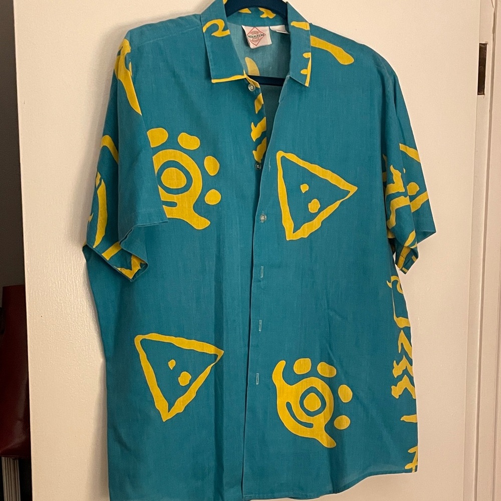 SUMMER CLOSE OUT SALE! Vintage Teal and Yellow Graphic Men's Shirt